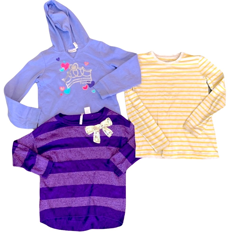 Girls 3 long sleeve sweaters and tee